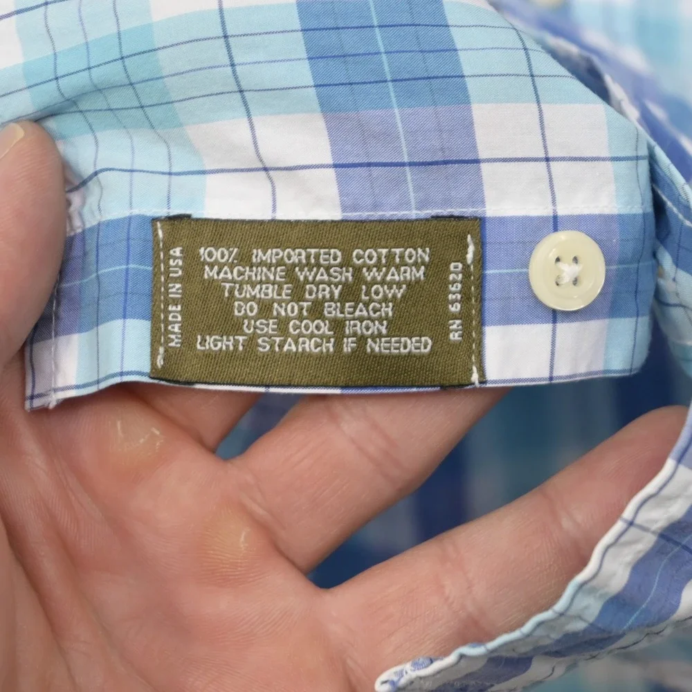Gitman Bros Button Up Dress Shirt Mens Large Blue Plaid Made in USA